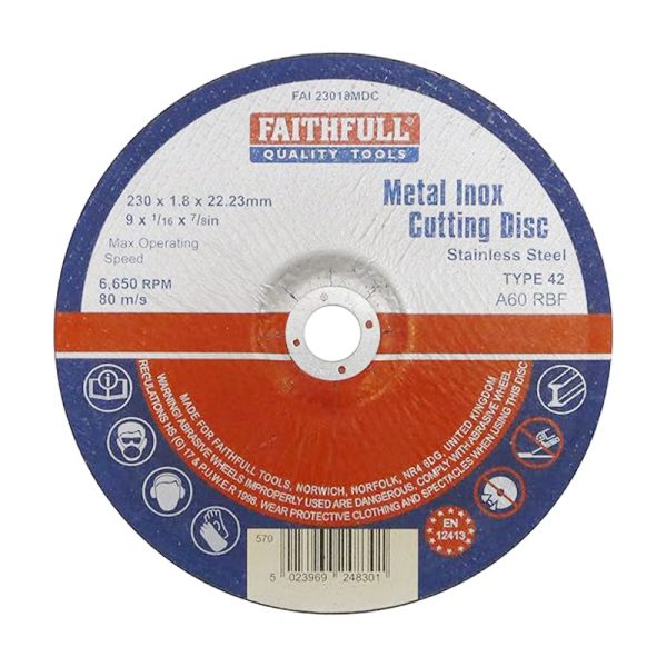 Faithfull Depre Centre Stainles Steel Cutting Disc230x1.8×22.23m