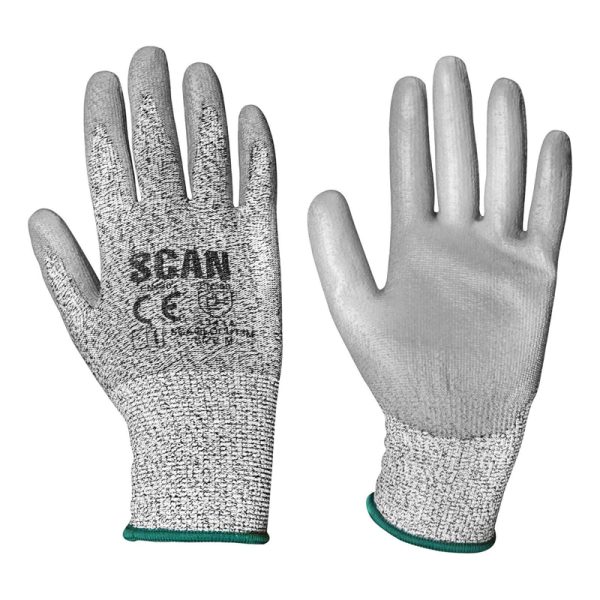 Scan Grey PU Coated Cut 3 Gloves – Medium (Size 8)