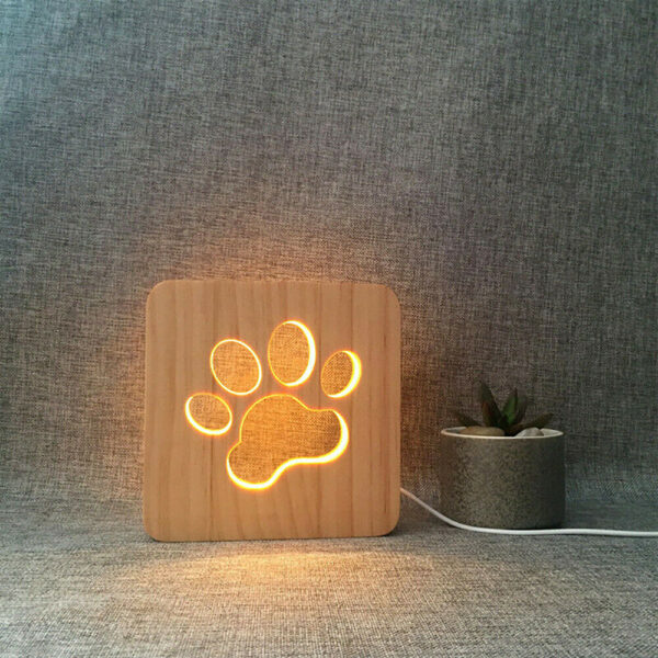 USB Plugged-in Wooden Dag Paw Print LED Night Decorative Lamp_3