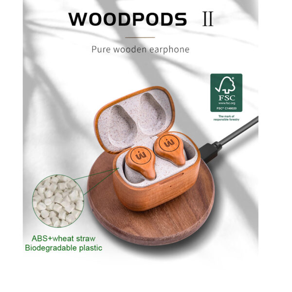 TWS Bluetooth Wooden Designed Earphones with USB Charging Case_7