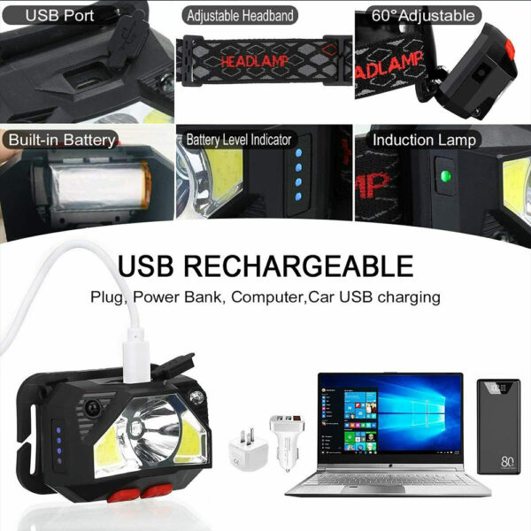 Bright Waterproof USB Rechargeable LED Head Lamp_2