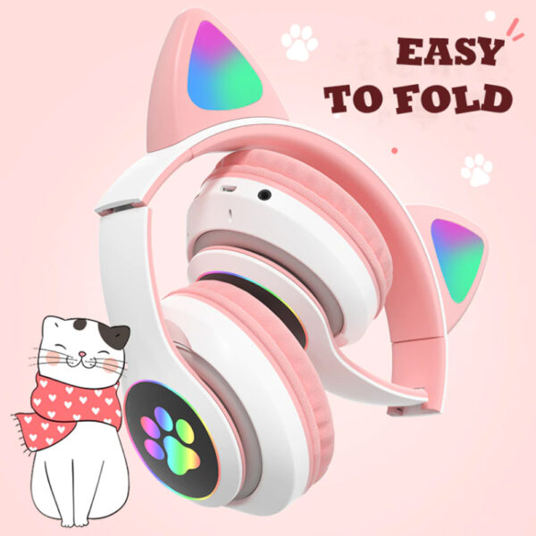 Flashing Light BT Wireless Cat Ear Headset with Mic- USB Charging_5