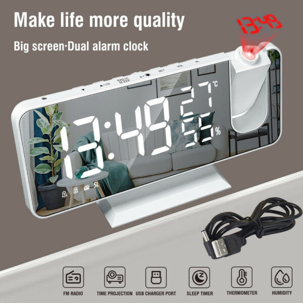 LED Big Screen Mirror Alarm Clock with Projection Display- USB Plugged in_8