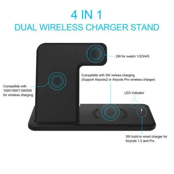 USB Interface 4-in-1 15W Qi Fast Wireless Charger Stand_6