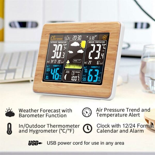 LCD Display Weather Station Alarm Clock- USB Powered_4