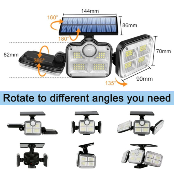 Solar Powered Three Head Motion Sensor Outdoor Solar Light 270 ° Wide Angle Wall Remote Lamp_5