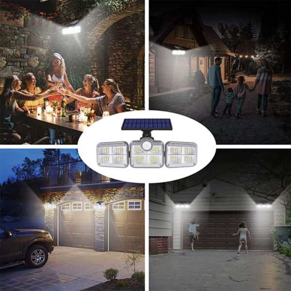 Solar Powered Three Head Motion Sensor Outdoor Solar Light 270 ° Wide Angle Wall Remote Lamp_8