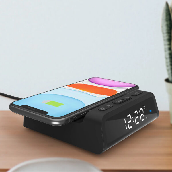Digital Alarm Clock with Wireless Charger for QI Devices- USB Powered_8