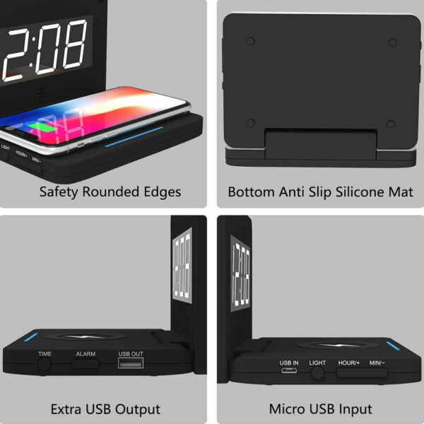 Foldable Wireless Charger for QI Devices and Digital Clock- USB Powered_8