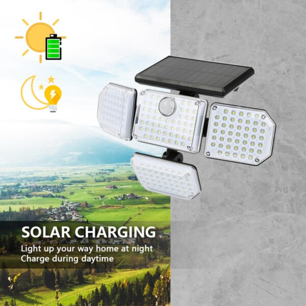 4 Heads Solar Motion Sensor PIR Wall Light with 3 Light Modes_2