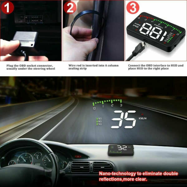 HUD Car Display Overs-speed Warning Projecting Data System- USB Powered_3