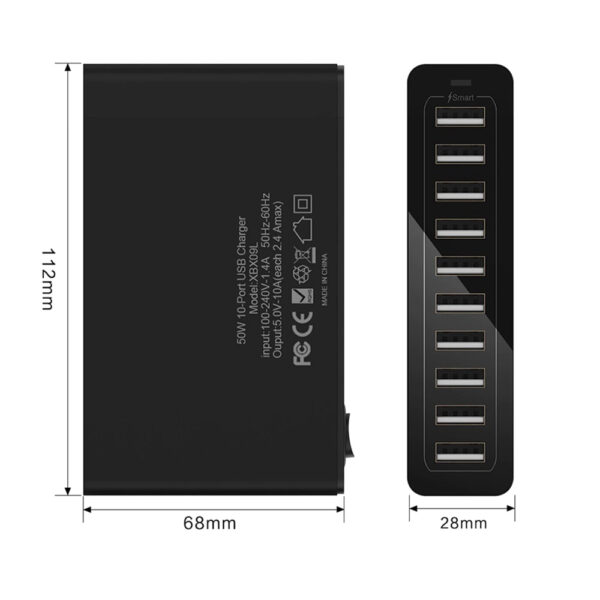 60W 10 USB Port Desktop Travel Family Wall Plug Charger_6