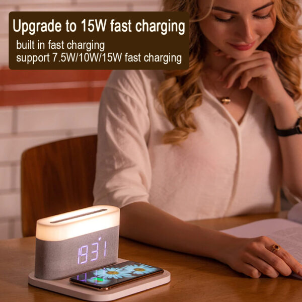 3-in-1 Wireless Charger Alarm Clock and Adjustable Night Light- USB Power Supply_2