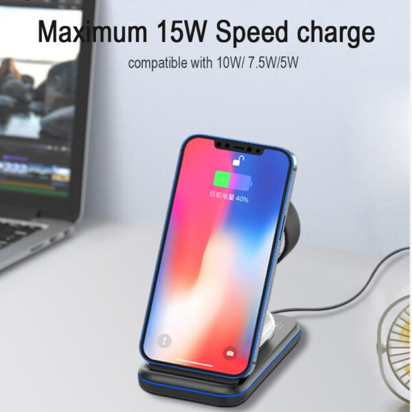 3-in-1 Foldable Wireless Charging Station for QI Devices- USB Power Supply_4