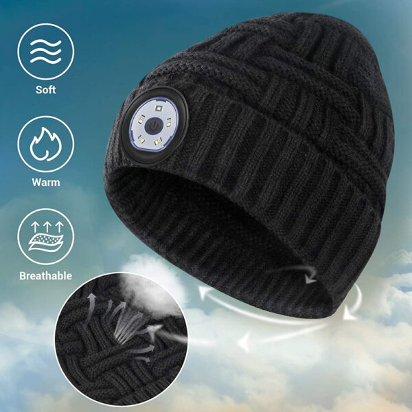 USB Rechargeable Light up Knitted Hat Flashlight Beanie Cap_1