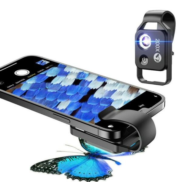 USB Rechargeable 200x Phone Clip-on Magnifier with LED Light_1