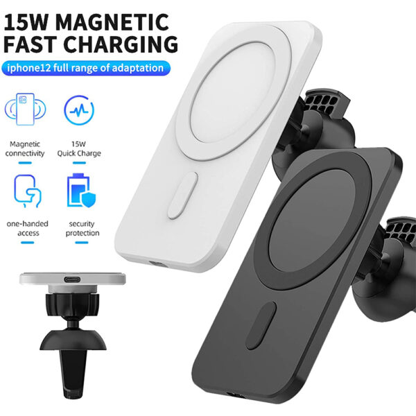 15W Fast Charging Magnetic Wireless Car Charger Stand Holder for QI Phones_8