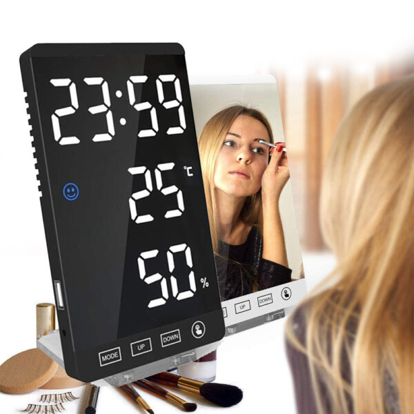 6-inch LED Mirror Touch Button Alarm Clock- USB Interface_2