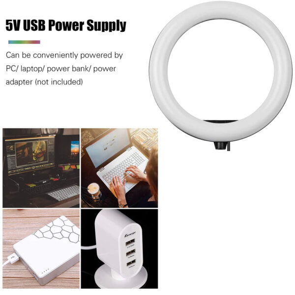 26cm RGB LED Selfie Ring Fill Light with Tripod- USB Powered_3