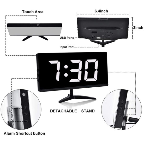 Frameless Touch Control Digital Alarm Clock- USB Interface_5