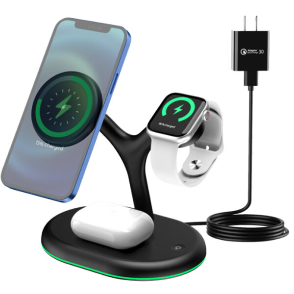 3-in-1 Magnetic Wireless Charging Station 15W Mag-Safe- USB Power Supply_2