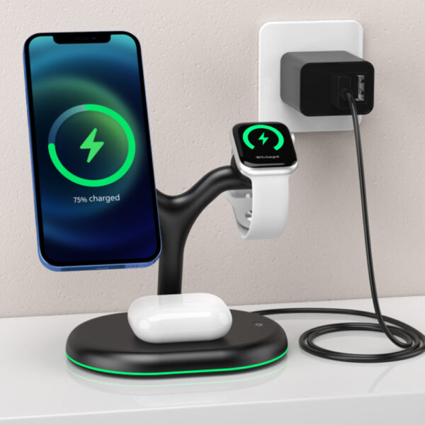 3-in-1 Magnetic Wireless Charging Station 15W Mag-Safe- USB Power Supply_3