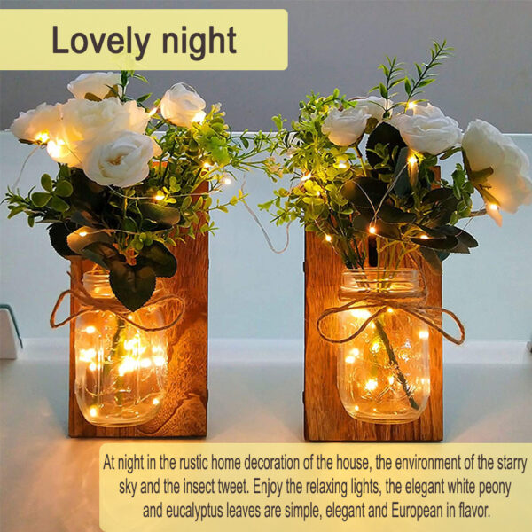 Remote Controlled Rustic Wall Mason Jar Scone Fairy Lights- Battery Powered_3