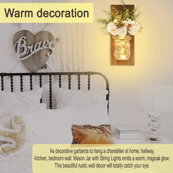 Remote Controlled Rustic Wall Mason Jar Scone Fairy Lights- Battery Powered_6