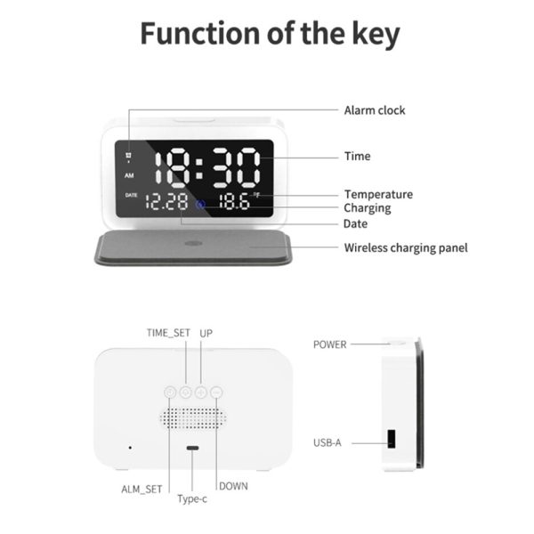 LED Digital Alarm Clock and Wireless Phone Charger- USB Powered_6