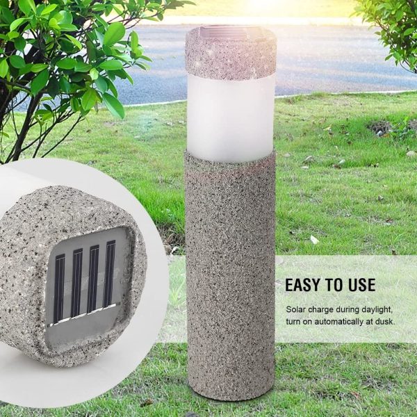 Solar Stone Pillar White LED Lights Outdoor Garden Lamp_2