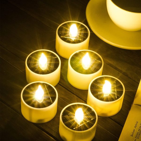 6pcs Solar Power Tea Lights Flameless Flickering Outdoor Candle_8