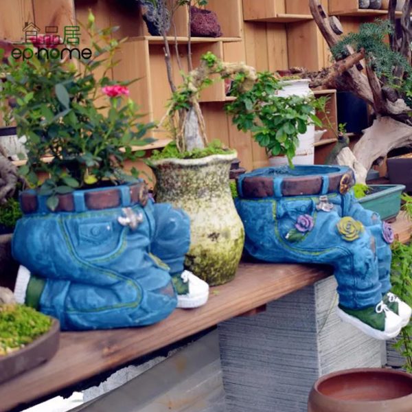 Denim Jeans Resin Outdoor Garden Flower Pot_1