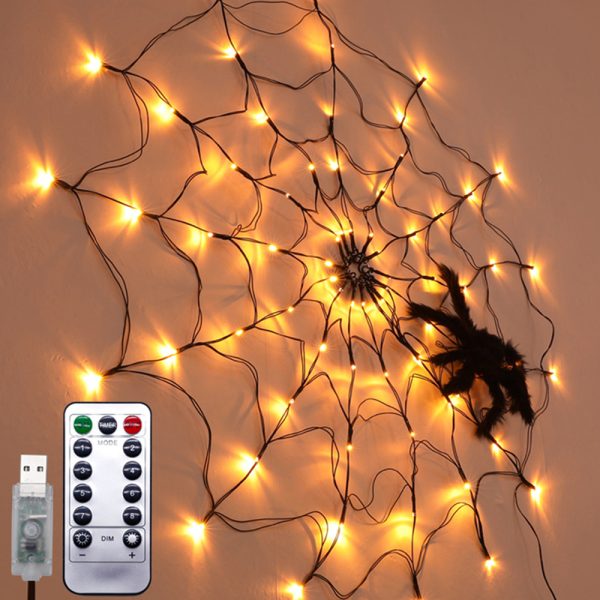 USB Interface LED Lighting Spider Web Halloween Decoration_1