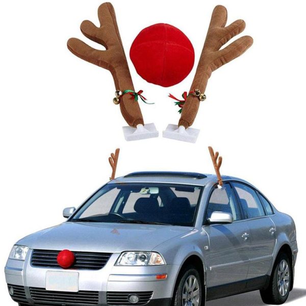 Antlers & Nose Sets Reindeer Elk Christmas Car Decoration_1