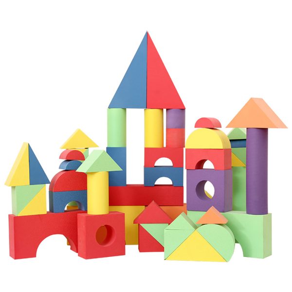 54 Pcs Soft Colorful Foam Building Blocks for Kids Playing Indoor Outdoor_0