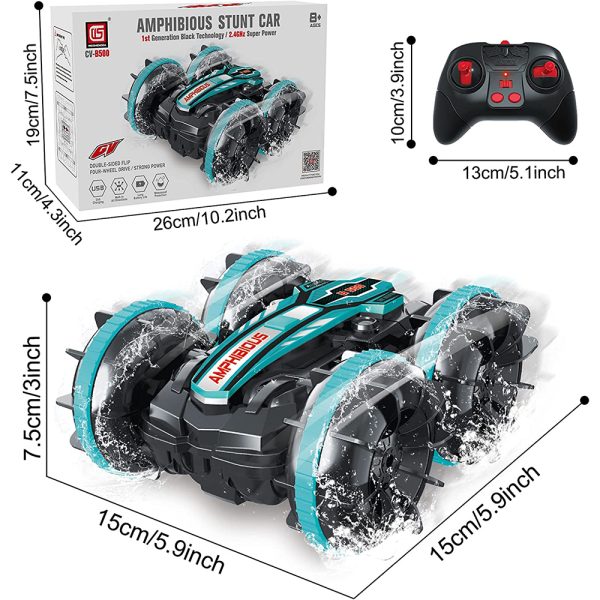 2.4GHz Dual RC Amphibious Stunt Car & Watch Gesture Sensor RC Boat Toy - USB Rechargeable_8