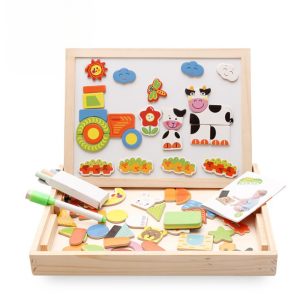 Wooden Educational Magnetic Double Sided Drawing Board For Kids Puzzle Toy_0