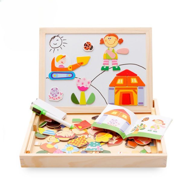 Wooden Educational Magnetic Double Sided Drawing Board For Kids Puzzle Toy_8