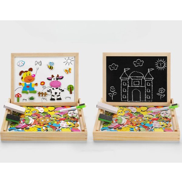 Wooden Educational Magnetic Double Sided Drawing Board For Kids Puzzle Toy_3