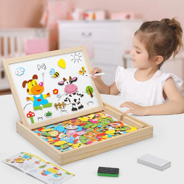 Wooden Educational Magnetic Double Sided Drawing Board For Kids Puzzle Toy_5