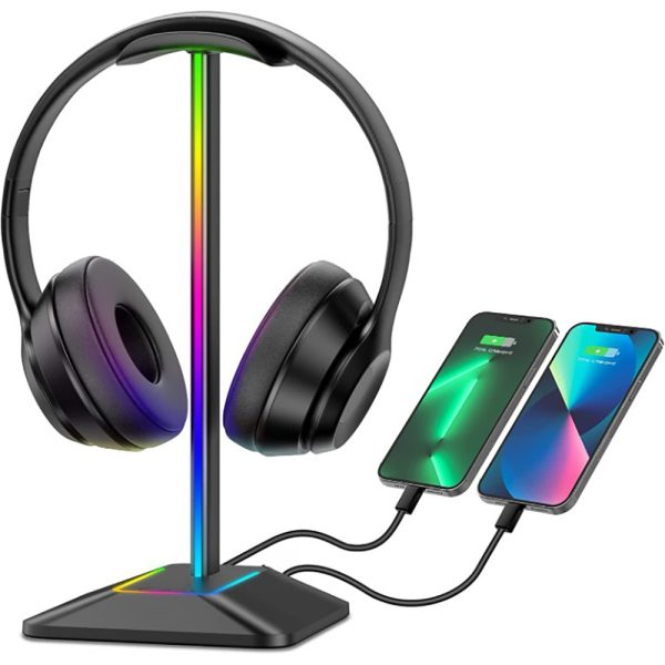 RGB Headphones Stand with 7 Light Modes and 1 USB-C Charging port and 1 USB charging port - USB Plugged In_6