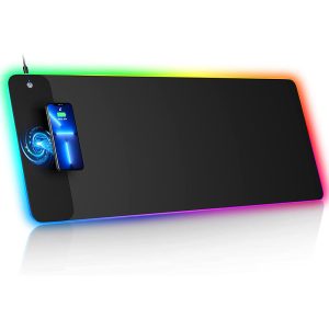 RGB Gaming Mouse Pad with 15W Fast Wireless Charging for Home & Office - USB Plugged In_0