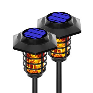 1/2 Pcs Solar Powered Outdoor Flickering Flame Pathway Torch Light_0