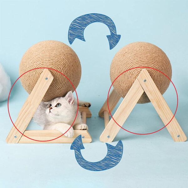 Cat Wooden Scratching Post Interactive Sisal Pet Scratching Ball_5