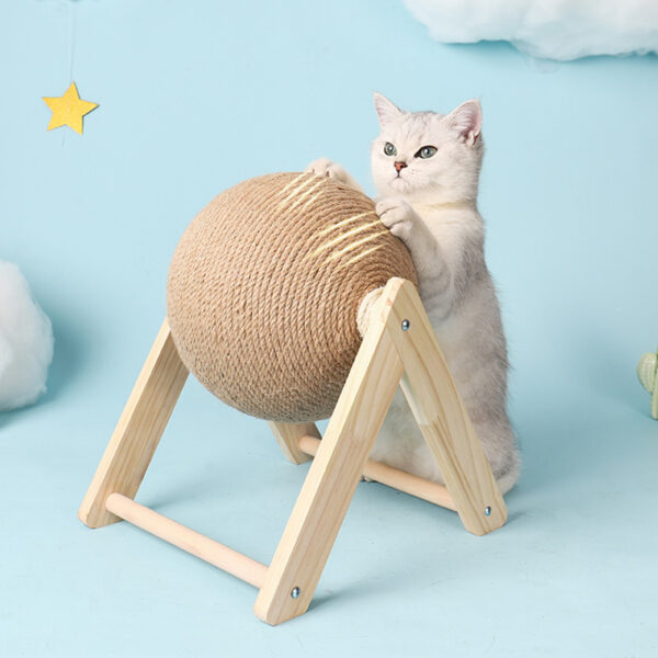 Cat Wooden Scratching Post Interactive Sisal Pet Scratching Ball_8