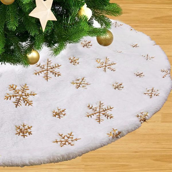 38CM White Snowflake Plush Christmas Tree Skirt_0