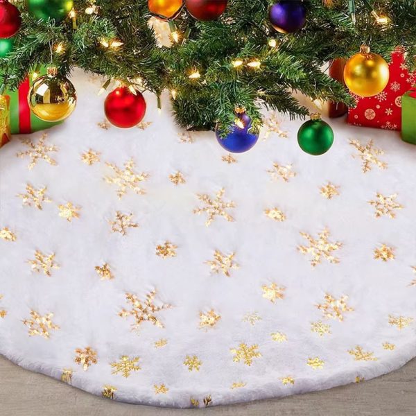 38CM White Snowflake Plush Christmas Tree Skirt_2