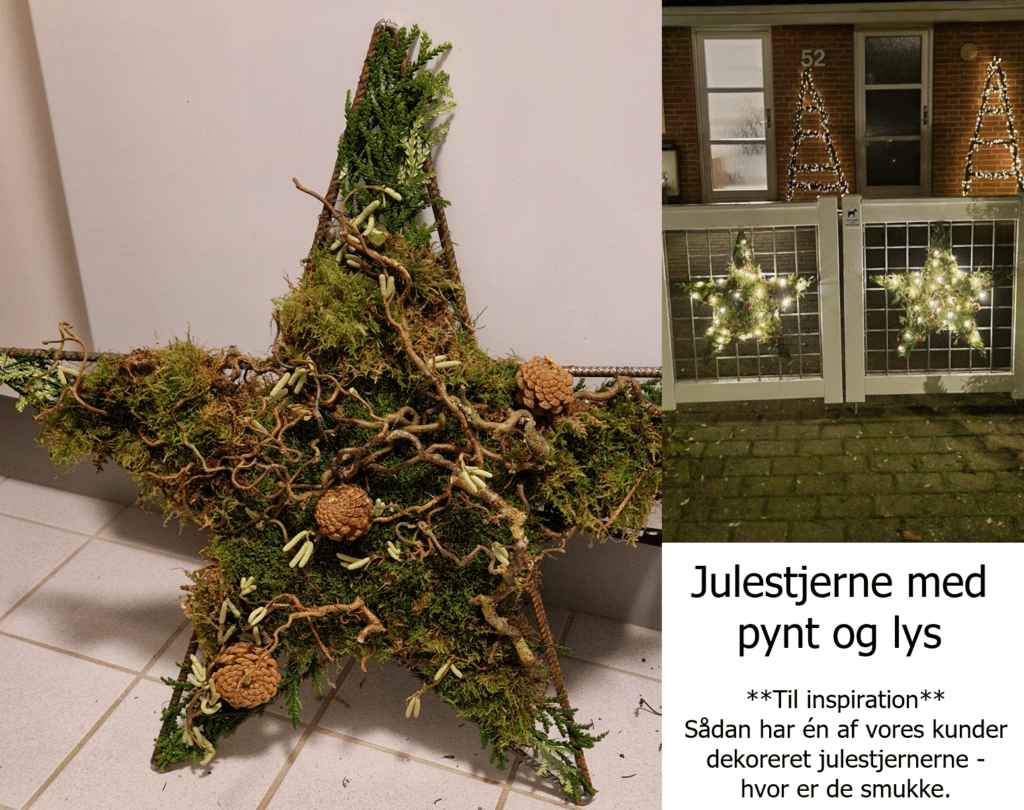 Stål Julestjerner med lys og pynt