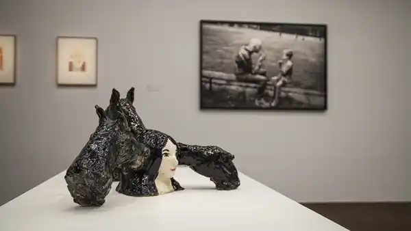 Plats för rörelse / Room to Move – The Tore A Jonasson collection, Konsthall 16, 2020. Klara Kristalova, Rörd av hästar / Touched by Horses, 2012. In the background, Camilla Holmqvist, Bengt Grive, 2019 and Anders Petersen, Fisksätra Idrottsplats / Fisksätra Sportsground 2017, 2017.