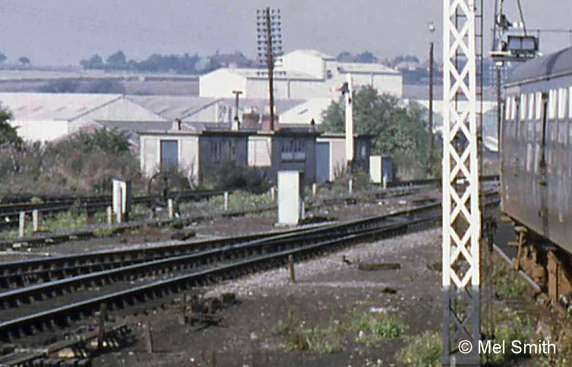 The concrete cabins at the lineside to the west of the North Box belonged to the S&T Fitters, including one specifically for the Locking Fitter. The old drilling machine is still in place, between the photographer and the door of the nearest cabin. Photograph by Mel Smith.
